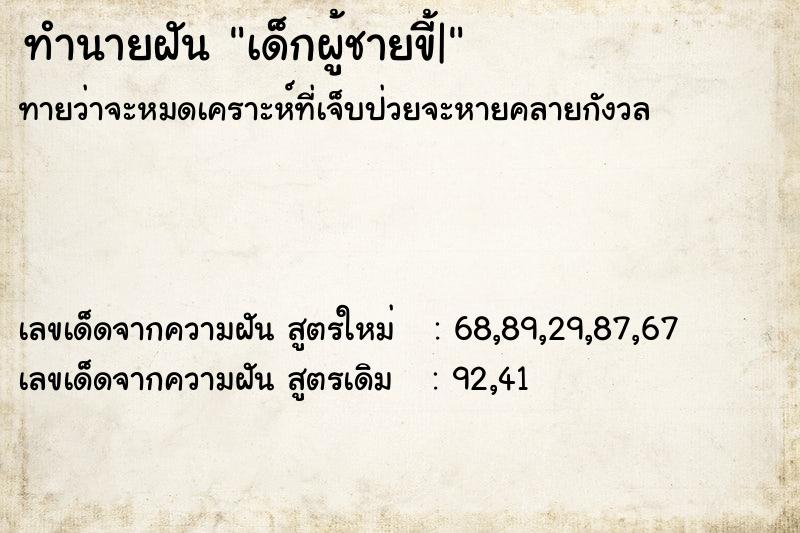 ทำนายฝันเด็กผู้ชายขี้| ทำนายฝันทำนายฝันเด็กผู้ชายขี้|